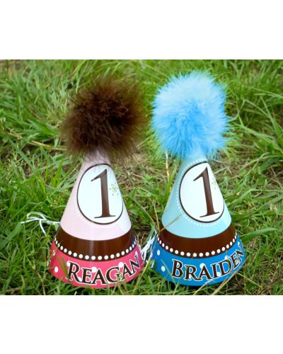 Dottie Dots Twins Birthday Personalized Party Hats