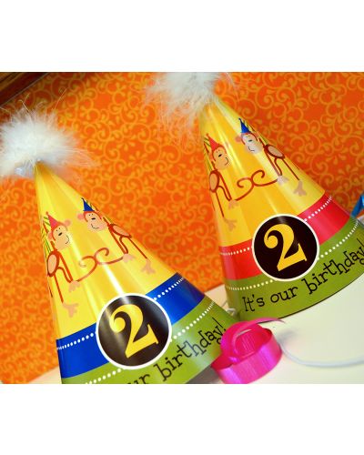 Monkeys Girl-Boy Personalized Party Hats for Twins