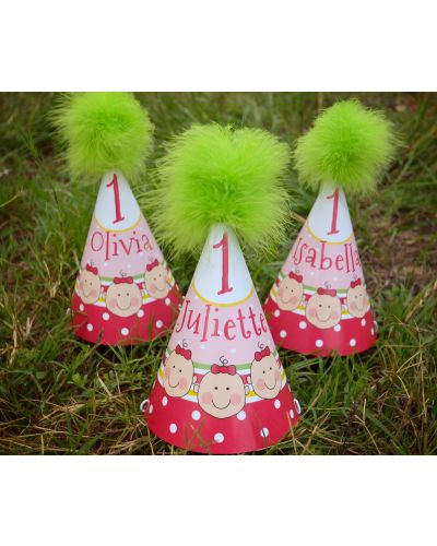 Triplet Baby Girls Personalized Party Hats