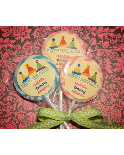 Triplets Party Hats Birthday Personalized Lollipop Favors