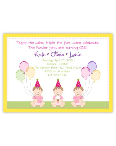 Sweet Babies Girl Triplets Birthday Invitation