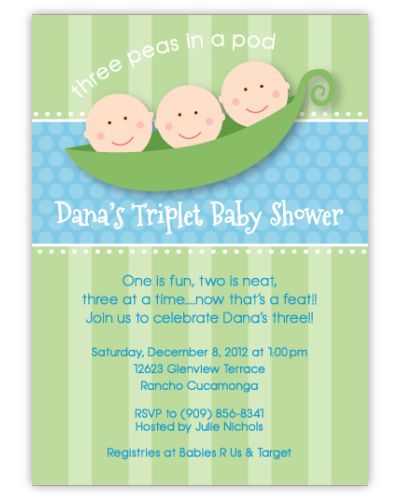 Three Peas in a Pod Triplet Boys Baby Shower Invitation