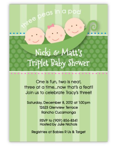 Three Peas in a Pod Girl-Boy Triplets Baby Shower Invitation