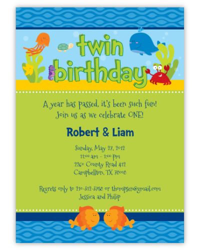 Darling Deep Sea Twin Boys Birthday Invitation