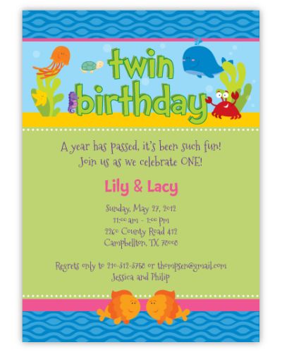 Darling Deep Sea Twin Girls Birthday Invitation