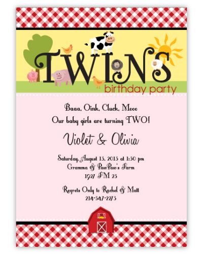 Fanciful Farm Twin Girls Birthday Invitation