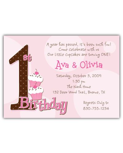 First Birthday Dots Girl Twins Birthday Invitation