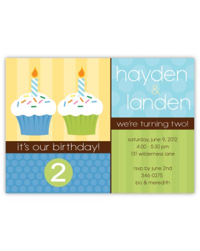 Cupcakes Side by Side Twin Boys Birthday Invitation