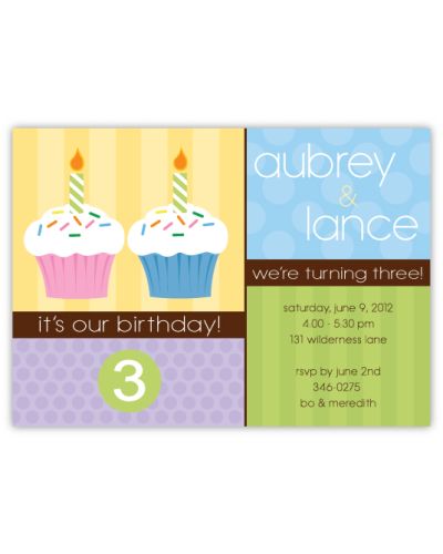 Cupcakes Side by Side Girl-Boy Twins Birthday Invitation