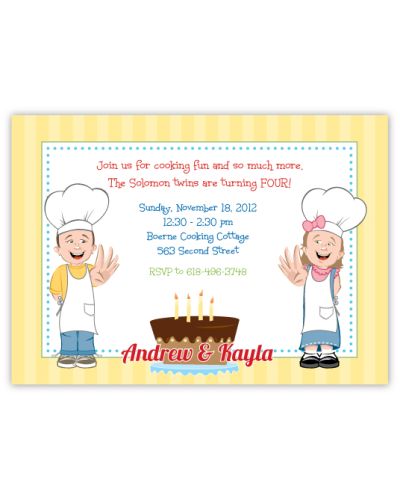 Little Chefs Cooking Party Girl Boy Twins Invitation