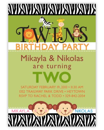 Splendid Safari Girl-Boy Twins Birthday Invitation