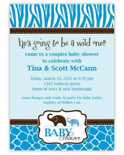 Blue Wild Safari Baby Shower Invitation, matches theme from PartyCity.com