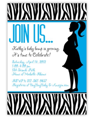 Zebra Animal Print Mod Momma Blue Baby Shower Invitation