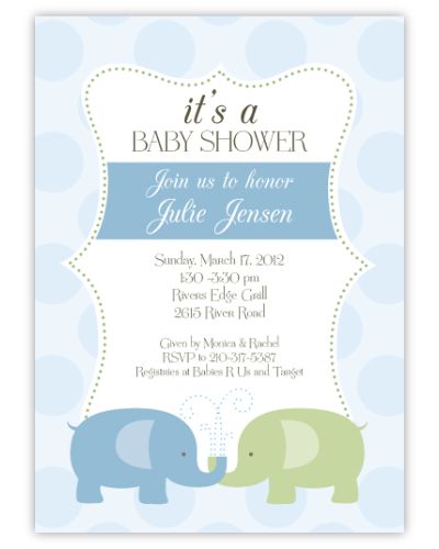 Elegant Elephants Boy Baby Shower Invitation