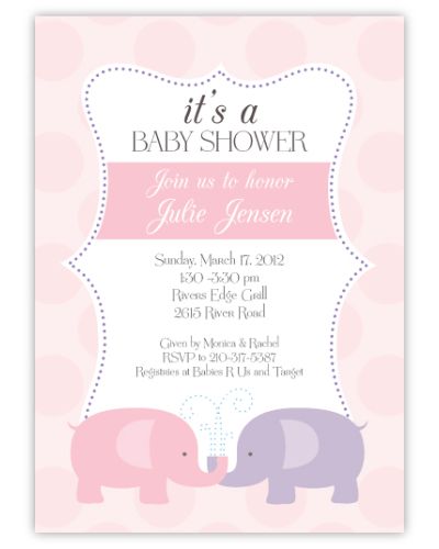 Elegant Elephants Girl Baby Shower Invitation