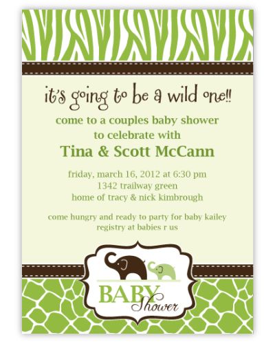 Green Wild Safari Baby Shower Invitation, matches theme from PartyCity.com