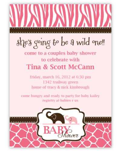Pink Wild Safari Baby Shower Invitation