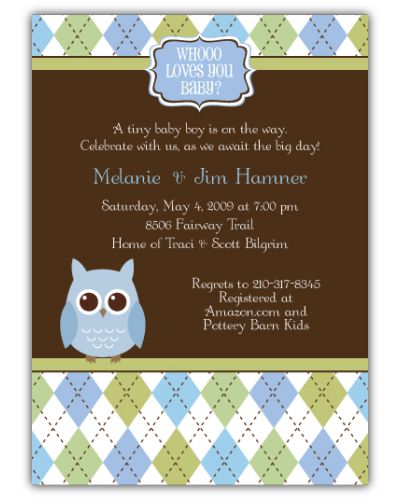 Whoo Loves You Baby Boy Shower Invitation, matches theme from Party City