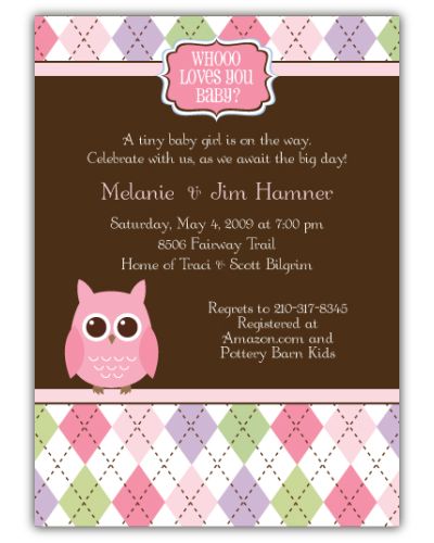 Whoo Loves You Baby Girl Shower Invitation, matches theme from Party City