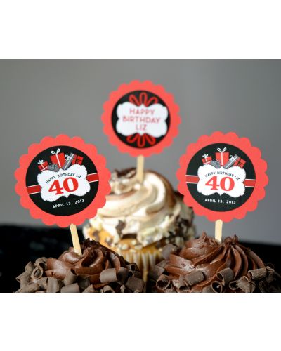 40th Birthday...choose your colors Personalized Cupcake Toppers / Picks