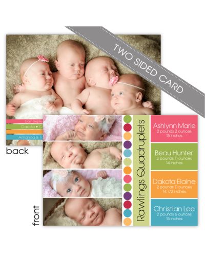 Four Times the Fun Two Sided Boy and Girl Quadruplets Photo Birth Announcement