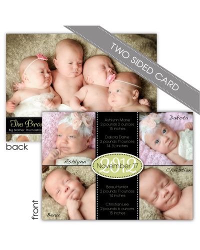 Quad of Grace Two Sided Boy-Girl Quadruplets Photo Birth Announcement