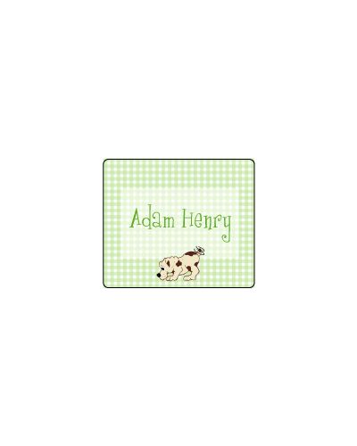 Green Gingham with Puppy Rectangle Sticker