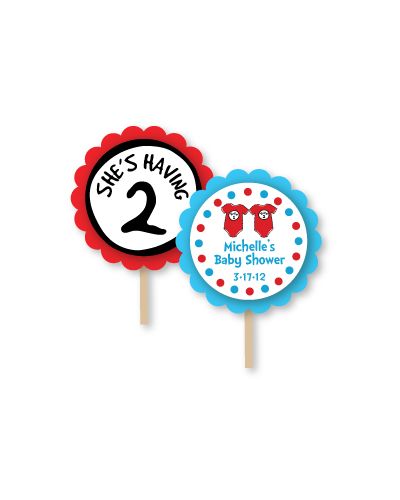 Seuss Spots Twins Baby Shower Cupcake Topper Picks