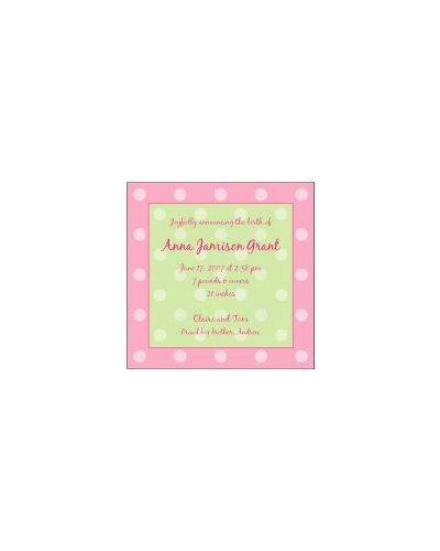 Polka Dots on Square Girl Birth Announcement