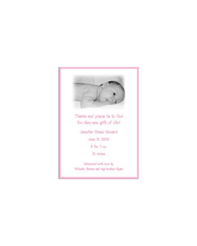 Pink Border Girl Photo Birth Announcement
