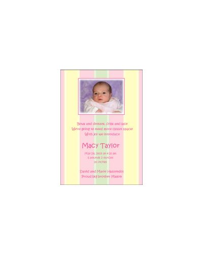 Stripes Girl Photo Birth Announcement