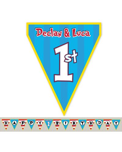 Happy Birthday Personalized Party Ribbon Banner, Twin 1 & Twin 2