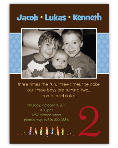 Triplets Chocolate Photo BBB Birthday Invitation