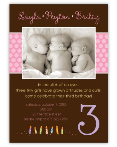 Triplets Chocolate Photo GGG Birthday Invitation