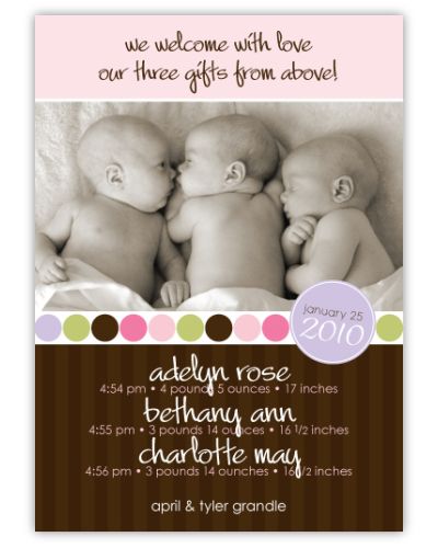 Absolutely Precious Triplets Birth Announcement
