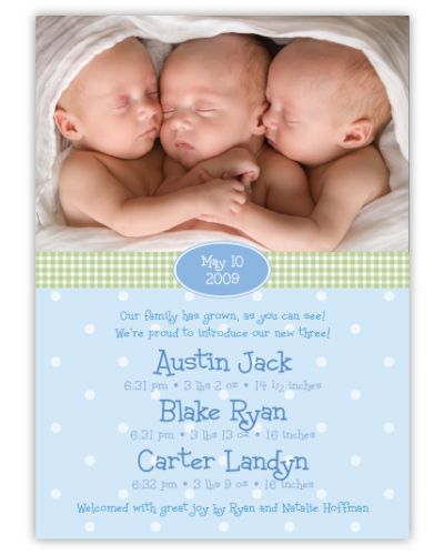 Adorable Dots BBB Photo Triplet Birth Announcement