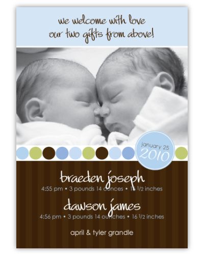 Absolutely Precious Twin Boys Photo Birth Announcement