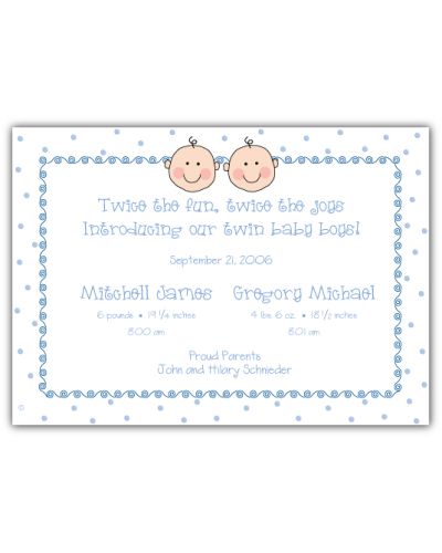 Baby Faces Twin Boys Birth Announcement