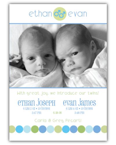 Gender Dot Twin Boys Photo Birth Announcement