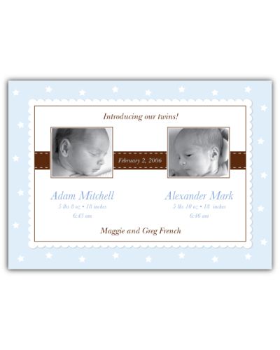 Precious Print Twin Boys Birth Announcement