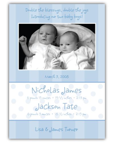 Serenity Twin Boys Photo Birth Announcement