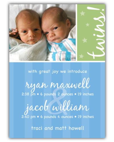 Sweet Joy Twin Boys Photo Birth Announcement