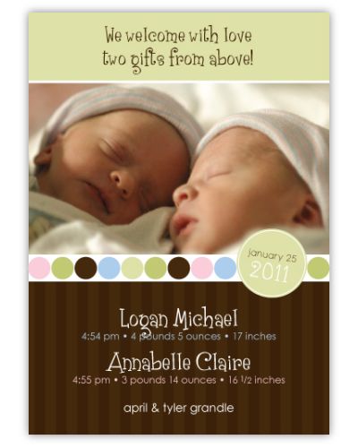 Absolutely Precious Girl-Boy Twins Photo Birth Announcement