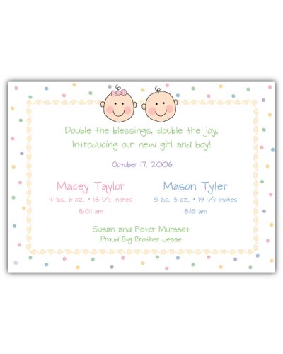 Baby Faces Girl-Boy Twins Birth Announcement