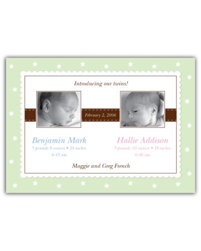 Precious Print Girl-Boy Twins Photo Birth Announcement