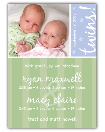 Sweet Joy Girl-Boy Twins Photo Birth Announcement