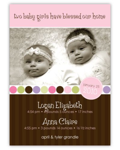 Absolutely Precious Twin Girls Photo Birth Announcement