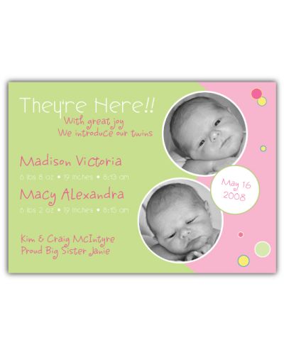 Bubble Bliss Twin Girls Photo Birth Announcement