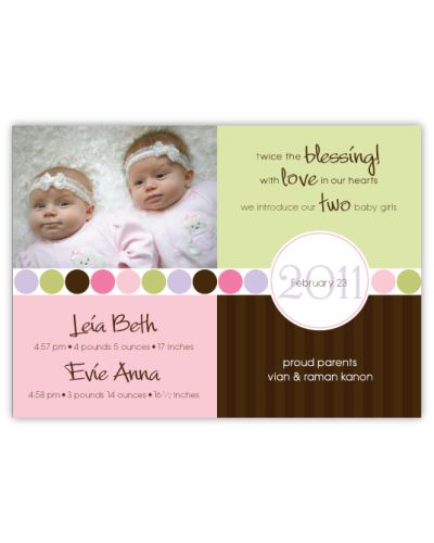 Darling Divide Twin Girls Photo Birth Announcement