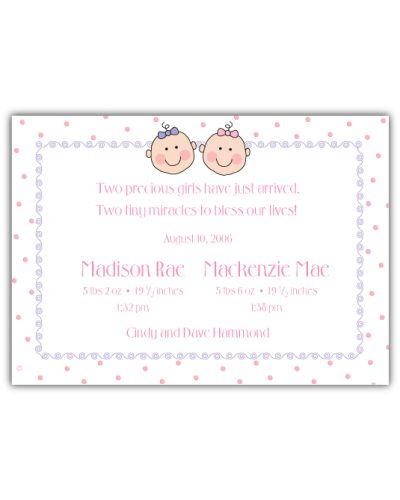 Baby Faces Twin Girls Birth Announcement